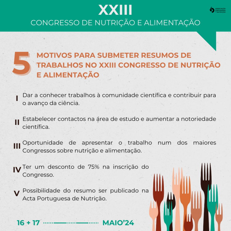 5 Motivos para submeter resumos de trabalhos no XXIII Congresso de Nutrição e Alimentação