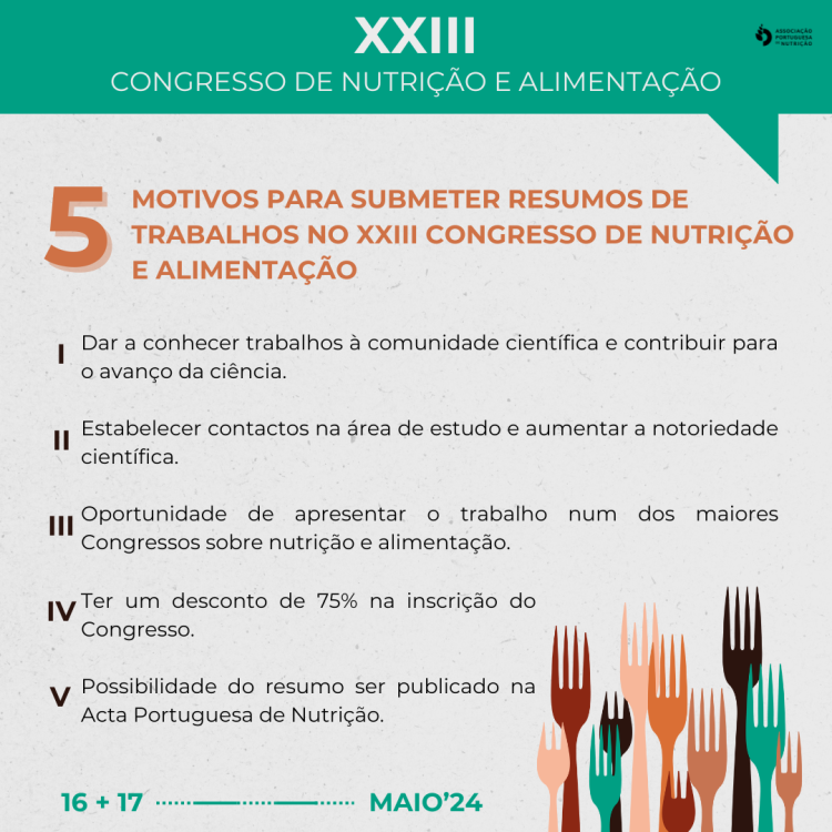 5 Motivos para submeter resumos de trabalhos no XXIII Congresso de Nutrição e Alimentação