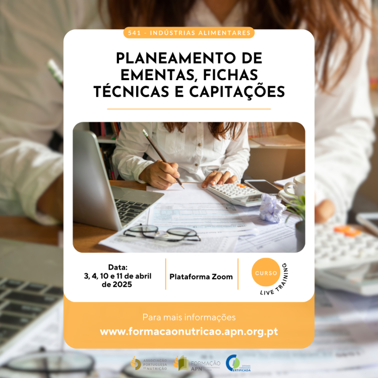 Curso Planeamento de Ementas, Fichas Técnicas e Capitações